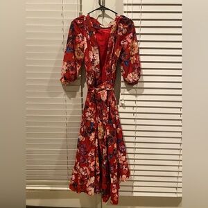 Medium red, floral print dress